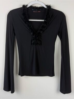 Lvl X Vintage Lace Up Flare Sleeve Faux Fur Stretchy Top